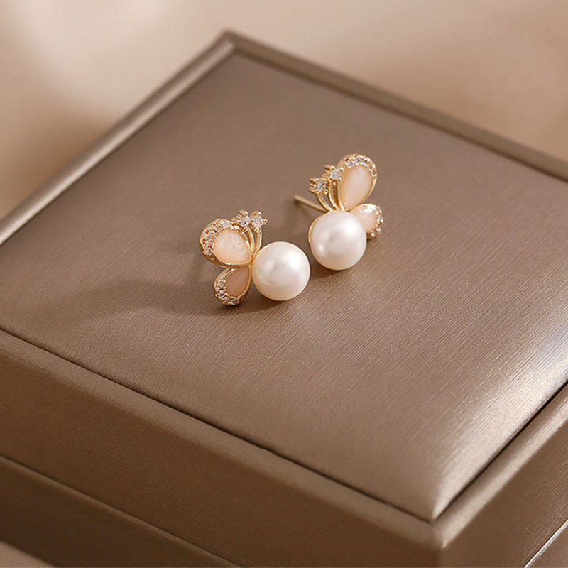 KarmaRipple's 18K Gold Pearl Butterfly Love Freedom Stud Earrings p7