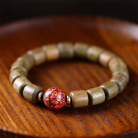 KarmaRipple's Authentic Green Sandalwood Small Leaf Red Sandalwood Lacquer Bead Peace Bracelet