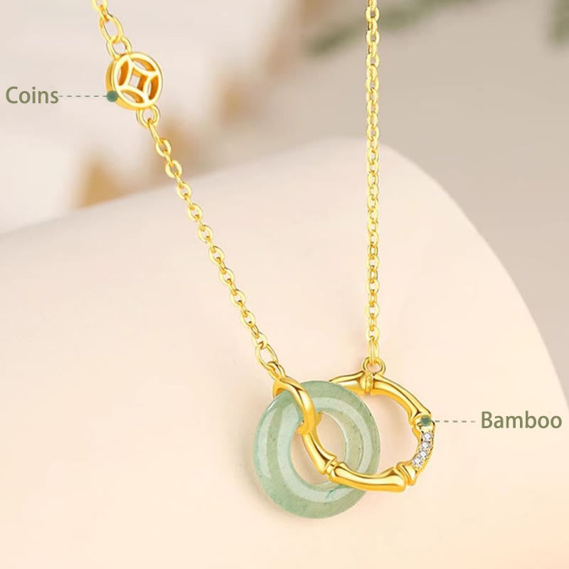 KarmaRipple's 925 Sterling Silver Authentic Green Aventurine Peace Buckle Bamboo Coin Prosperity Pendant Necklace p4