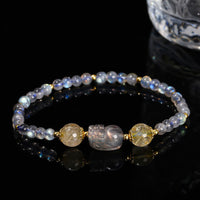 KarmaRipple's Moonstone Strawberry Quartz Tourmaline PiXiu Balancing Bracelet