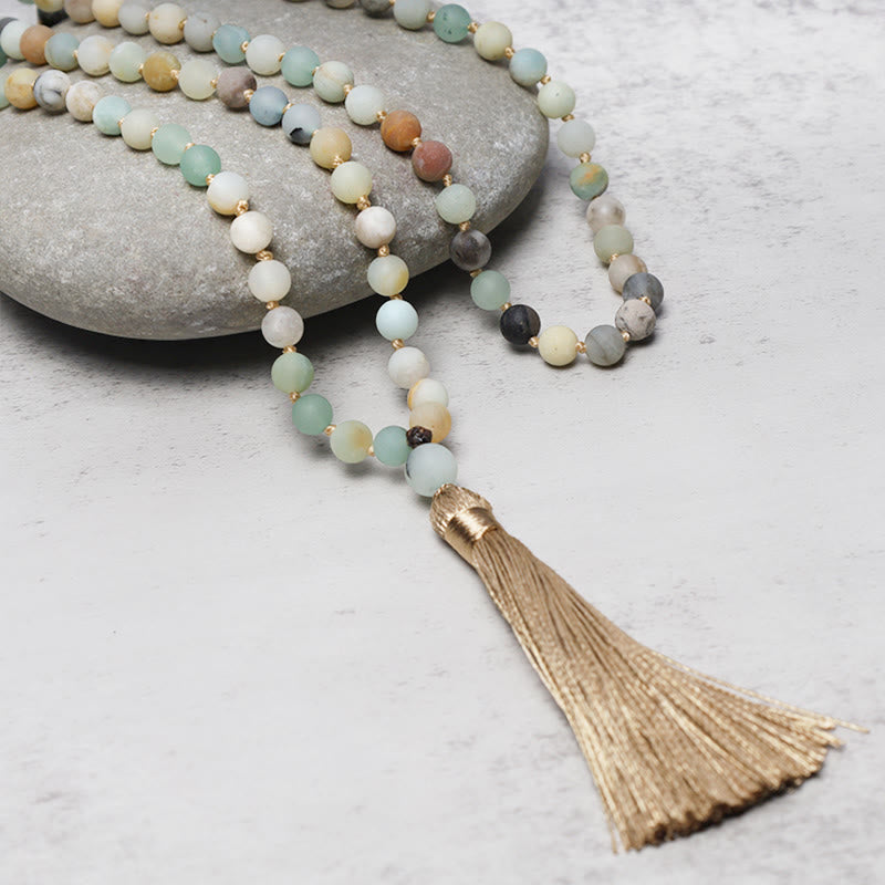 KarmaRipple's 108 Amazonite Beadwork Tassel Mala Bracelet p1
