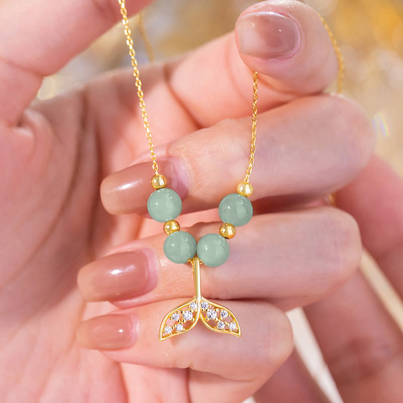 KarmaRipple's 925 Sterling Silver Hetian Jade Bead Fishtail Fortune Pendant Necklace p9