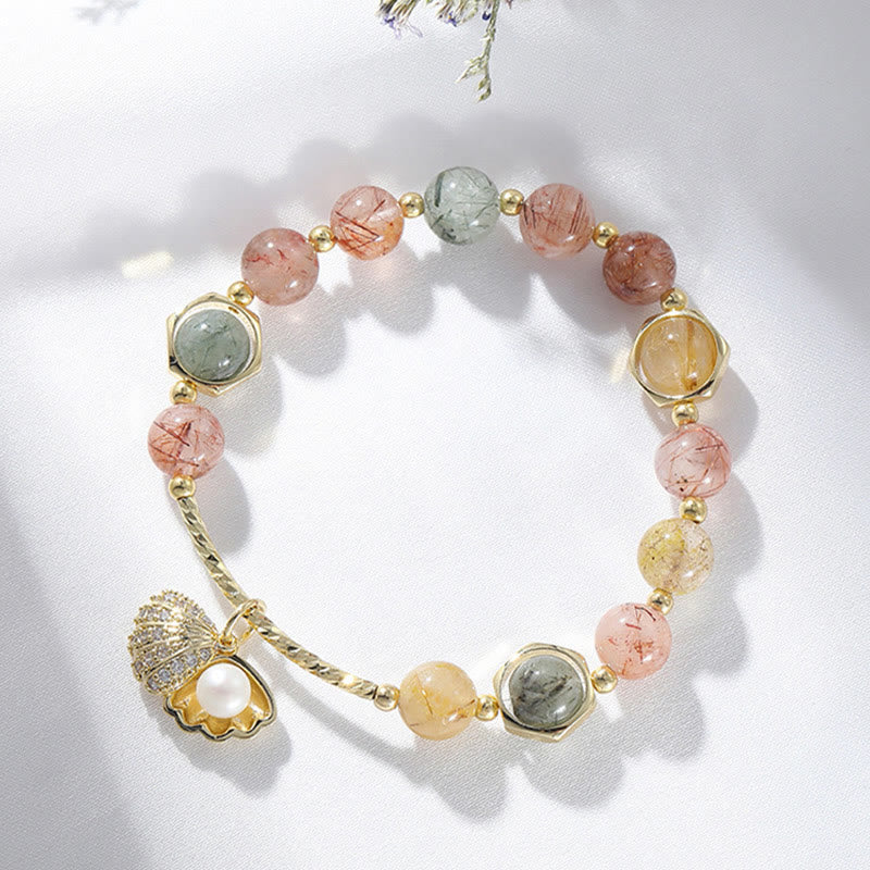 KarmaRipple's Authentic Colorful Rutilated Quartz Shell Protection Bead Bracelet p7