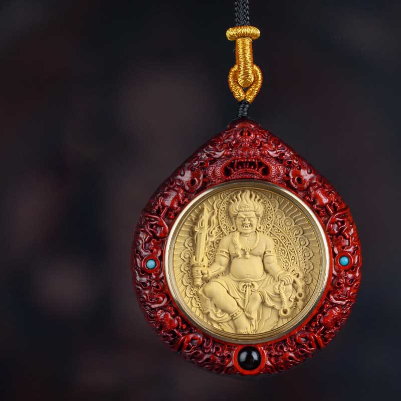 KarmaRipple's Chinese Zodiac Avalokitesvara Small Leaf Red Sandalwood Ebony Longevity Pendant Necklace p48