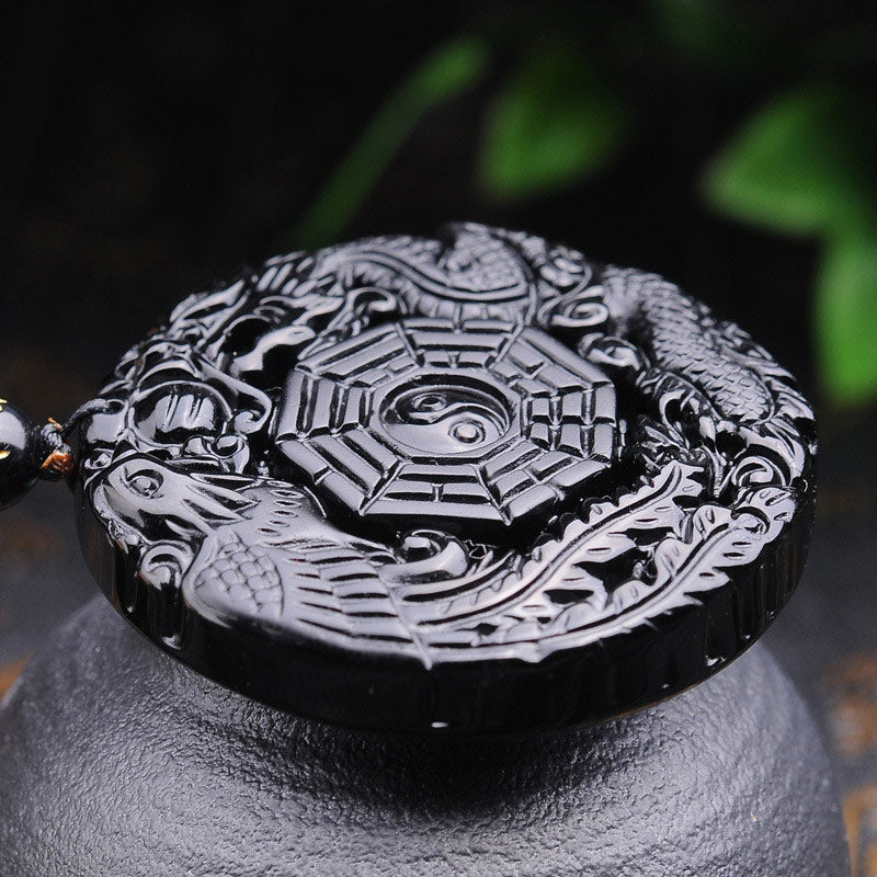 KarmaRipple's Bagua Dragon Phoenix Obsidian Fulfilment Necklace Pendant p3