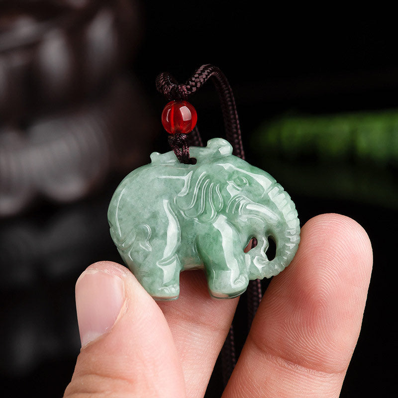 KarmaRipple's Elephant Jade Fortune Strength Pendant String Necklace p3