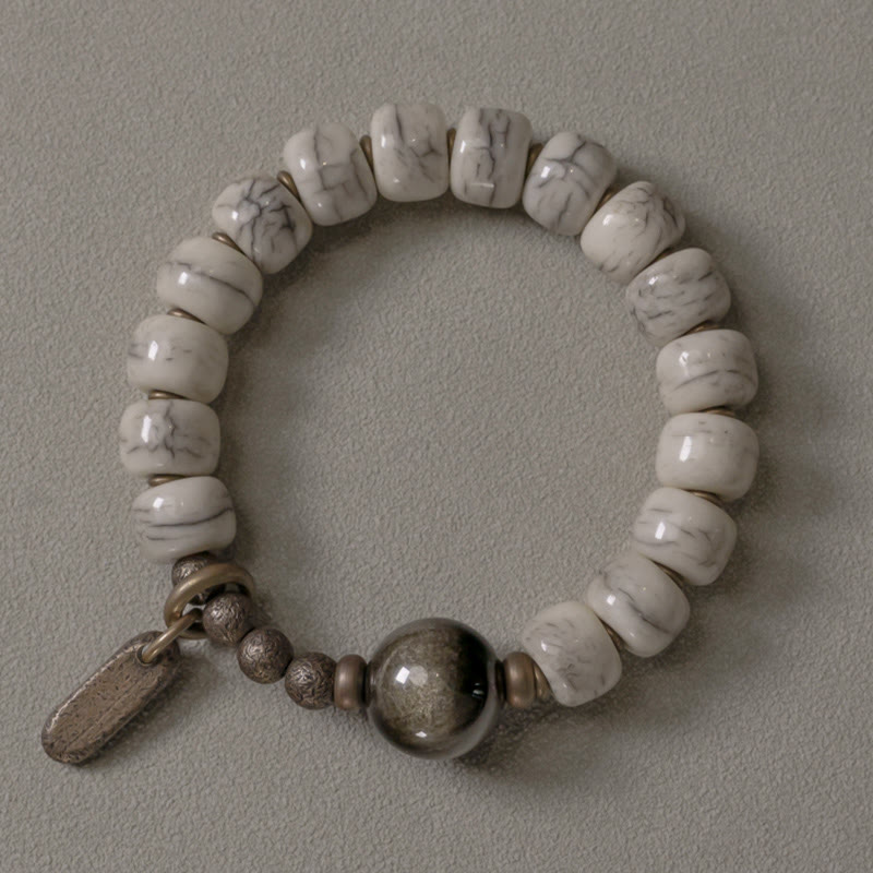 KarmaRipple's Tibetan Yak Bone Gold Sheen Obsidian Brass Bead Strength Bracelet p22