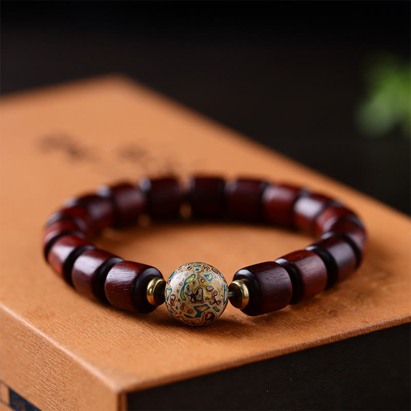 KarmaRipple's Authentic Green Sandalwood Small Leaf Red Sandalwood Lacquer Bead Peace Bracelet p14