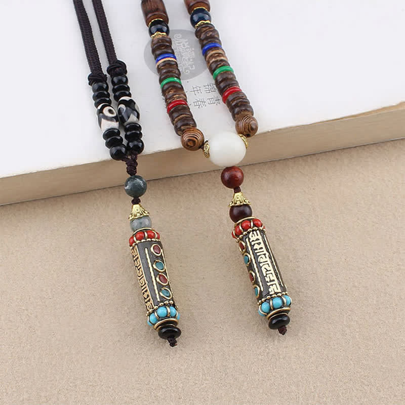 KarmaRipple's Tibetan Om Mani Padme Hum Dzi Bead Wenge Wood Pendant Necklace p3