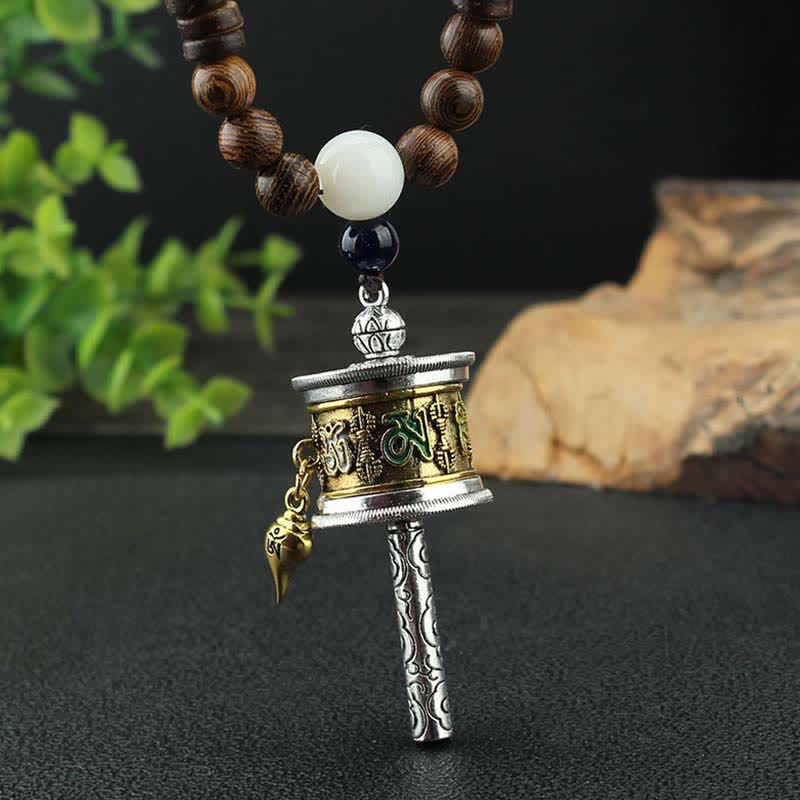 KarmaRipple's Tibetan Om Mani Padme Hum Prayer Wheel Rotation Vajra Wood Pendant Necklace p6