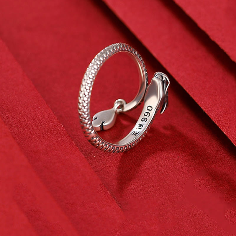 KarmaRipple's 925 Sterling Silver Vintage Year of the Dragon Fortune Protection Strength Adjustable Ring p22