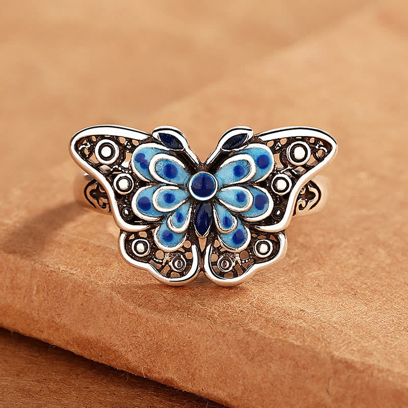 KarmaRipple's Hollow Enamel Blue Butterfly Pattern Love Ring p2