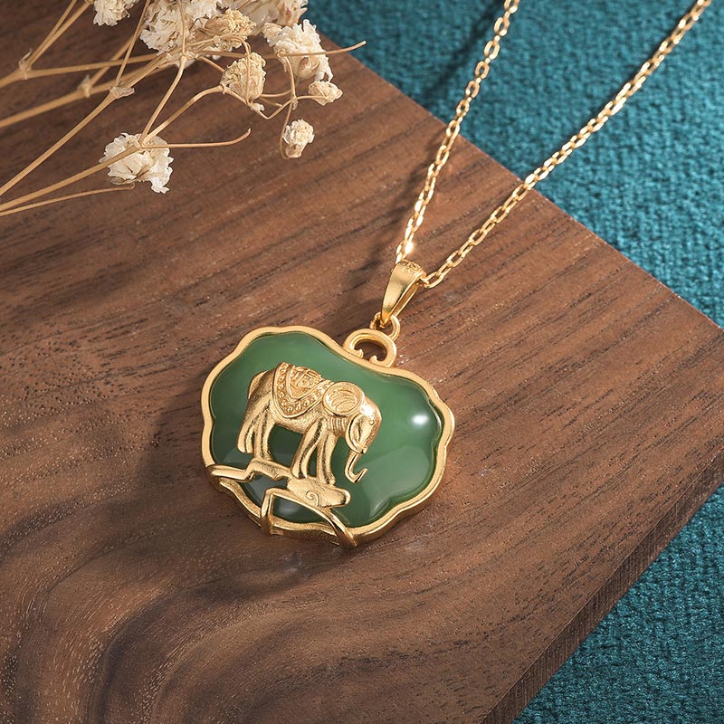 KarmaRipple's Authentic Jade Elephant Balancing Pendant Necklace p2