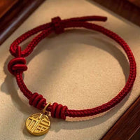 KarmaRipple's Handmade Eight Thread Peace Weave Fu Character Talisman Fortune Happiness Red Rope Bracelet