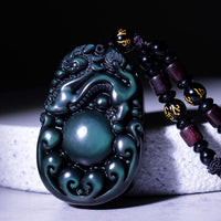 KarmaRipple's Tibetan Positive Rainbow Obsidian PiXiu Pendant