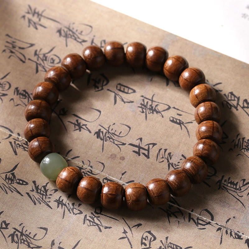 KarmaRipple's Authentic Abelia Biflora Wood Hetian Jade Bamboo Bead Warding Off Evil Spirits Bracelet p23