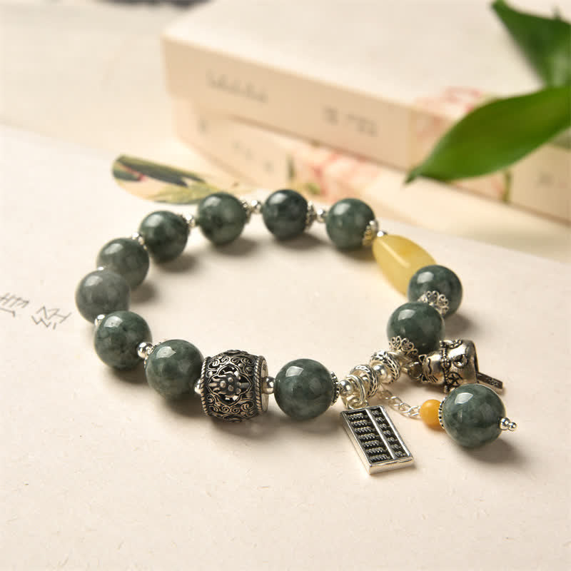 KarmaRipple's 925 Sterling Silver Cyan Jade Amber Abacus Fortunate Cat Success Bracelet p2
