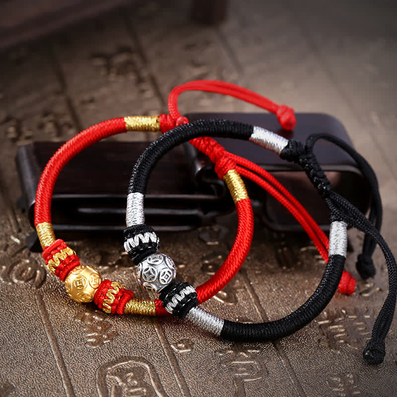 KarmaRipple's 999 Sterling Silver Round Bronze Coin Protection Fortune Beaded String Bracelet p5