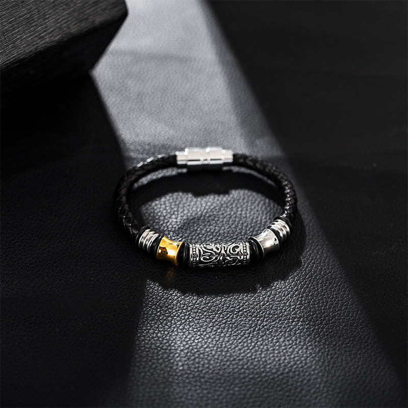 KarmaRipple's Tang Dynasty Flower Design Fortune Stainless Steel Buckle Leather Bracelet p5