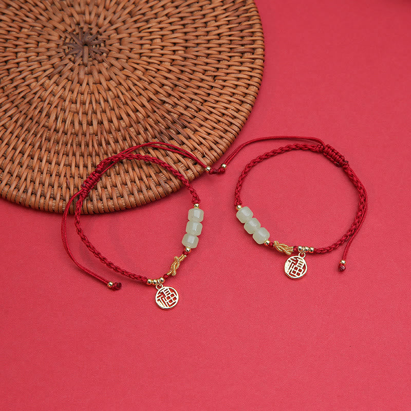 KarmaRipple's Handcrafted Jade Bead Fu Character Talisman Fortune Red Rope Bracelet p3