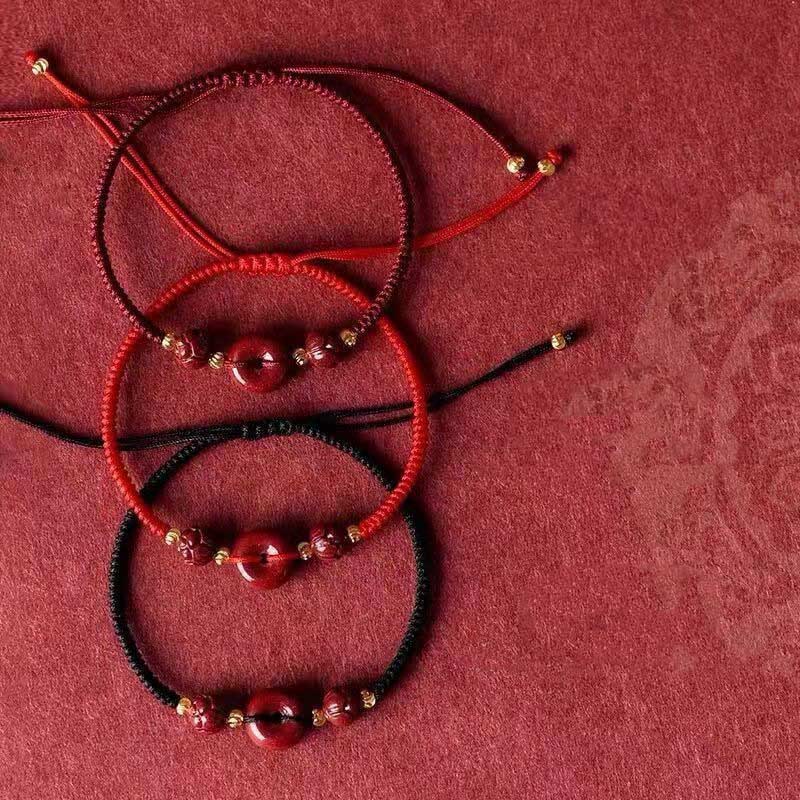 KarmaRipple's Handmade Cinnabar Peace Buckle Lotus Calm Blessing Woven Rope Bracelet p21