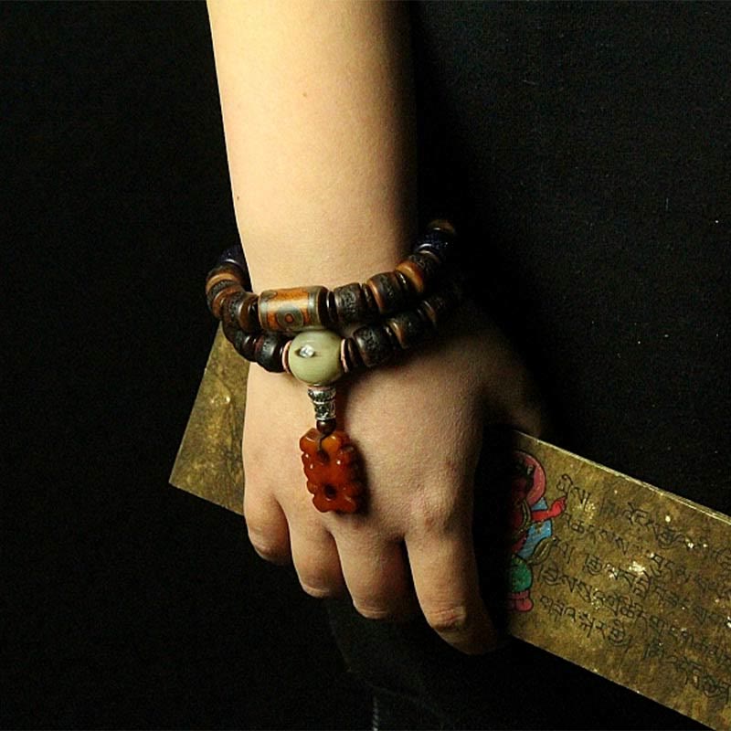 KarmaRipple's Tibetan Yak Bone Dzi Bead Turquoise Keep Away Evil Spirits Bracelet p25