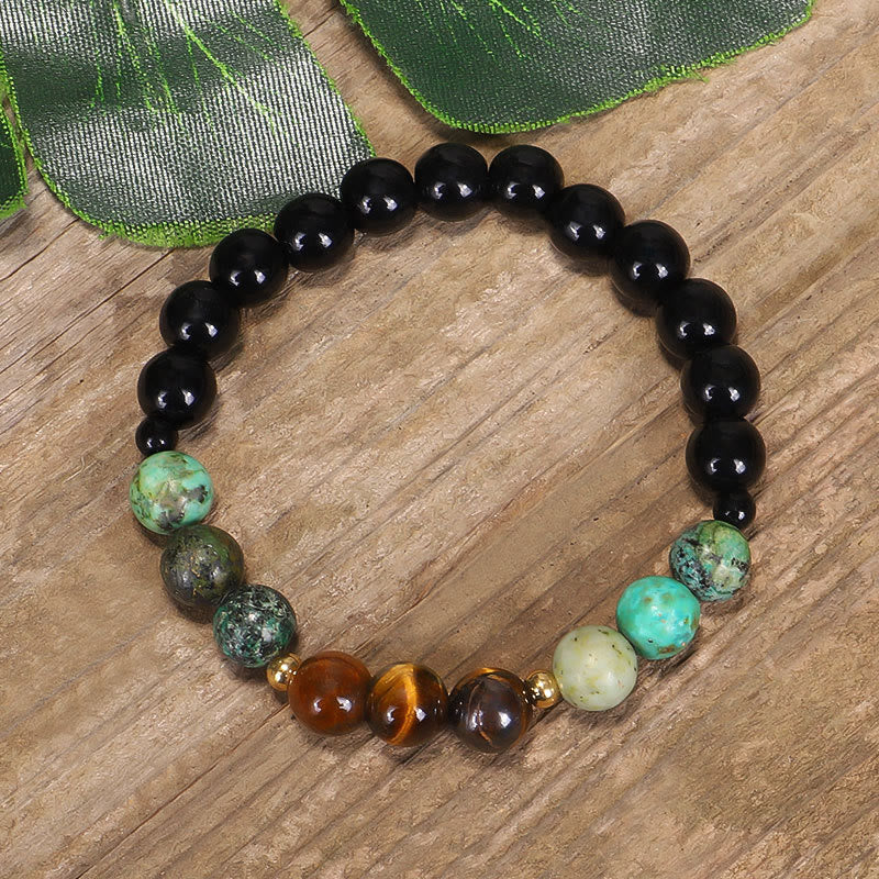KarmaRipple's 108 Mala Beadwork Authentic Stone Tiger Eye Turquoise Protection Strength Bracelet Pendant p1
