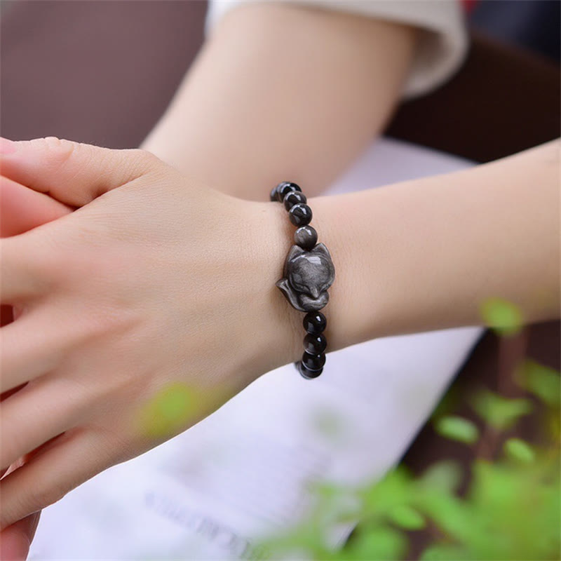 KarmaRipple's Authentic Silver Sheen Obsidian Fox Protection Bracelet p3