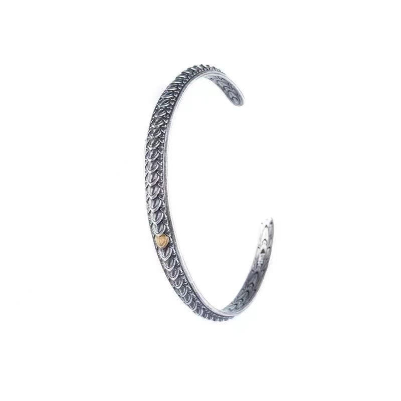 KarmaRipple's Vintage Dragon Scales Pattern Fortune Wealth Cuff Bracelet Bangle p5