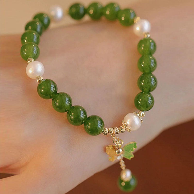 KarmaRipple's Authentic Green Chalcedony Pearl Butterfly Courage Strength Bracelet p3