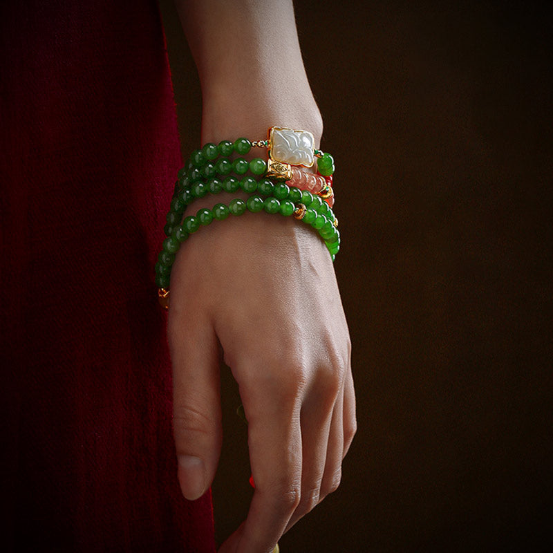 KarmaRipple's 108 Mala Beadwork Cyan Jade Red Agate Laughing Buddha Fortune Bracelet p7