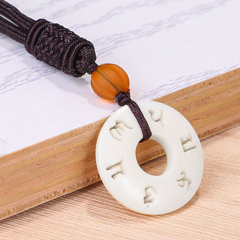 KarmaRipple's Ivory Fruit Om Mani Padme Hum Engraved Protection Pendant Necklace p3