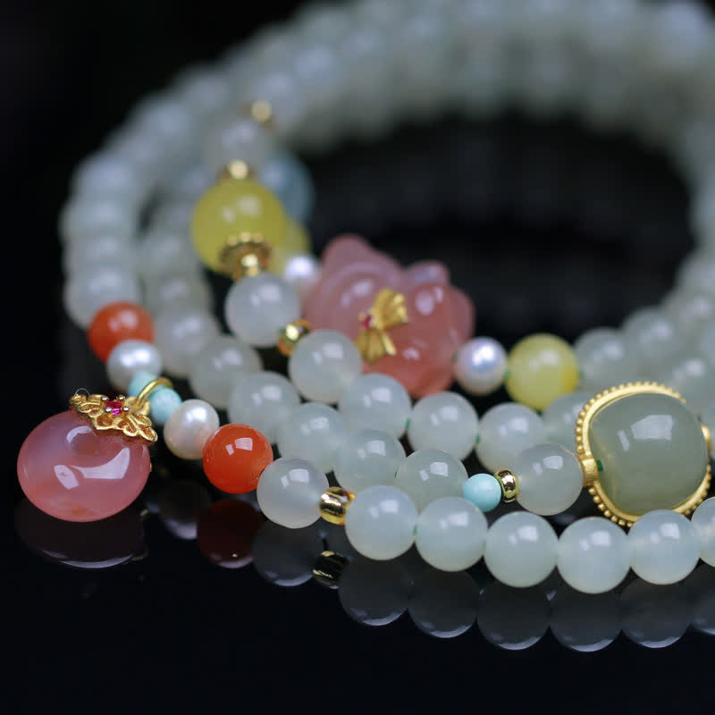 KarmaRipple's Authentic Hetian Jade Pink Gemstone Peace Buckle Happiness Abundance Bracelet p5