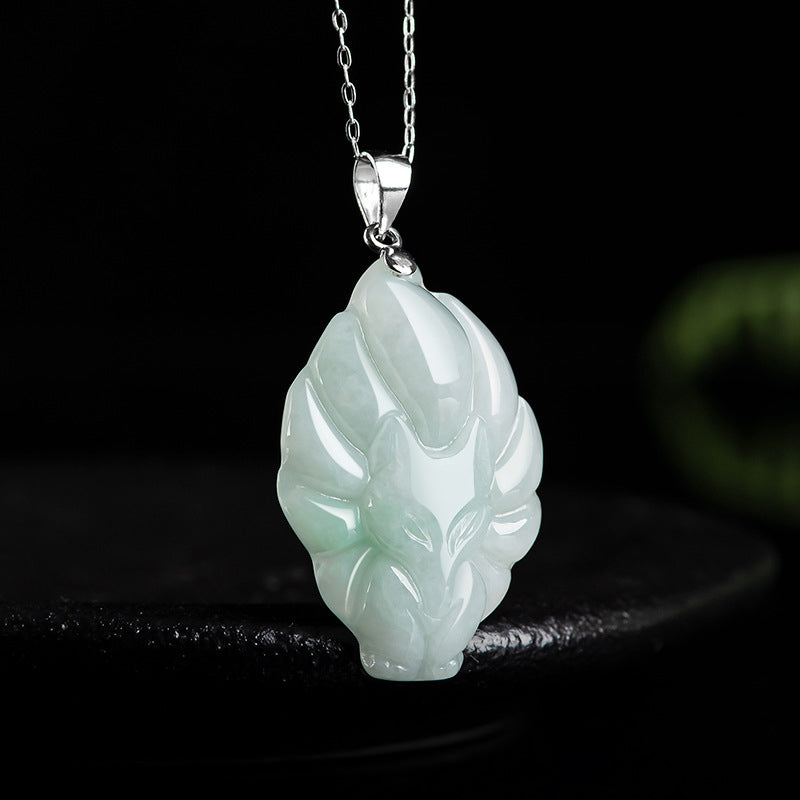 KarmaRipple's 925 Sterling Silver Authentic Jade Nine Tailed Fox Prosperity Pendant Necklace p2