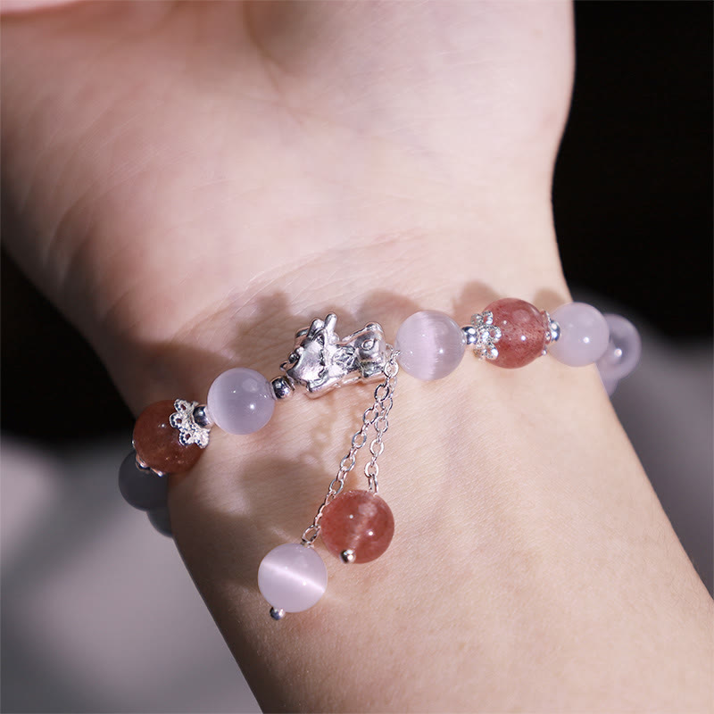 KarmaRipple's Authentic Cat's Eye Moonstone Strawberry Quartz PiXiu Support Bracelet p11