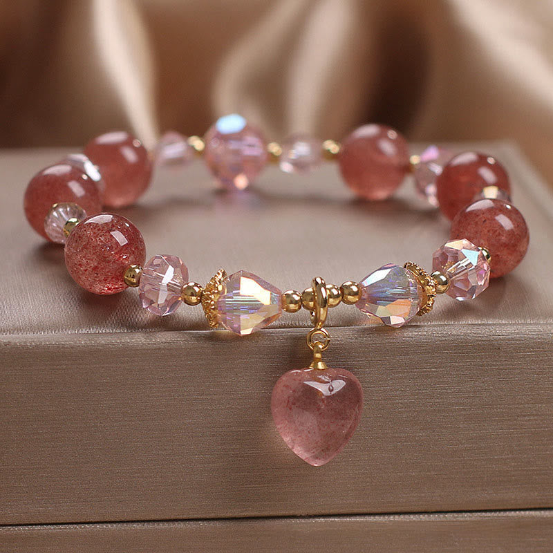 KarmaRipple's Authentic Strawberry Quartz Gemstone Love Heart Balancing Positive Bracelet p1