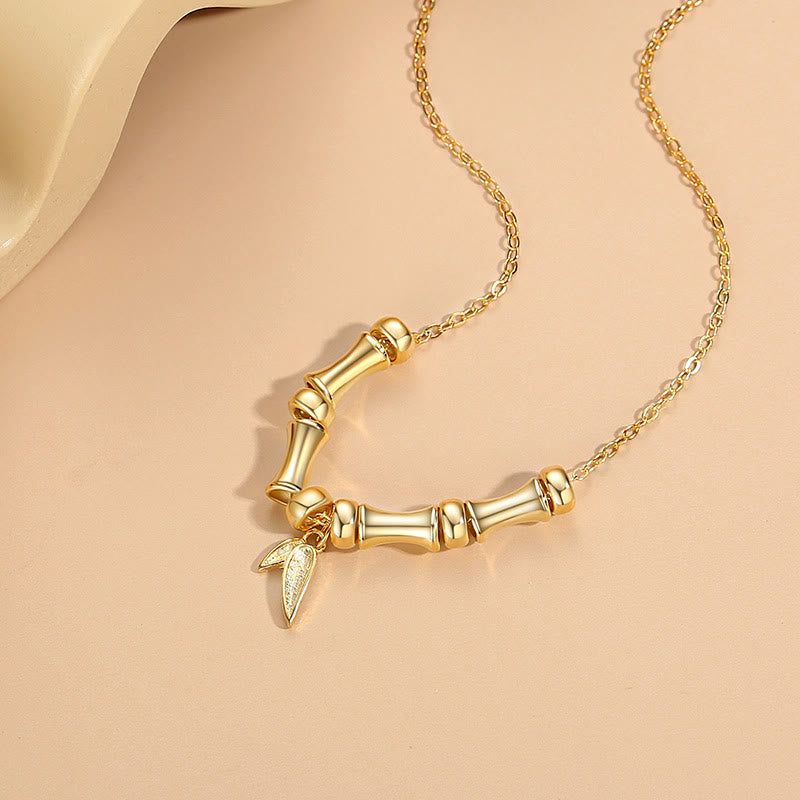 KarmaRipple's Golden Bamboo Pattern Titanium Steel Wealth Pendant Necklace p5