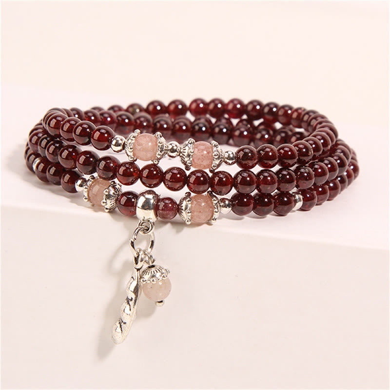 KarmaRipple's Authentic Garnet Strawberry Quartz Green Beans PiXiu Protection Triple Wrap Bracelet p4