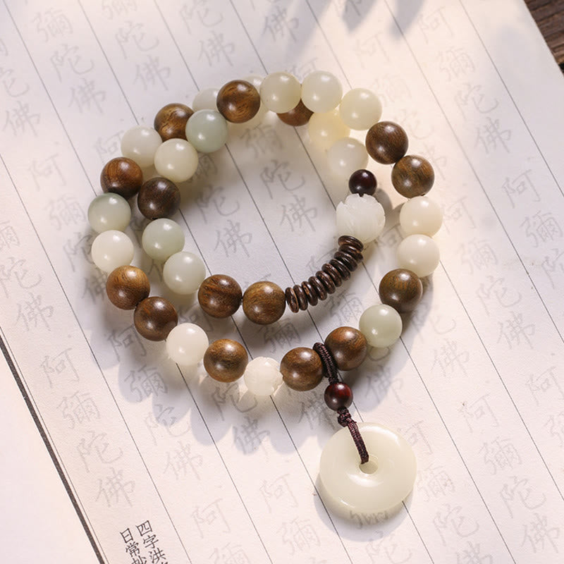 KarmaRipple's Bodhi Seed Green Sandalwood Lotus Peace Buckle Balance Double Wrap Bracelet p18