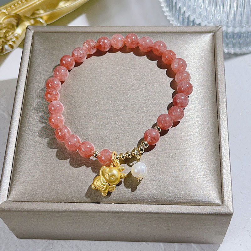 KarmaRipple's Year of the Dragon Strawberry Quartz Dragon Pearl Talisman Protection Bracelet p5