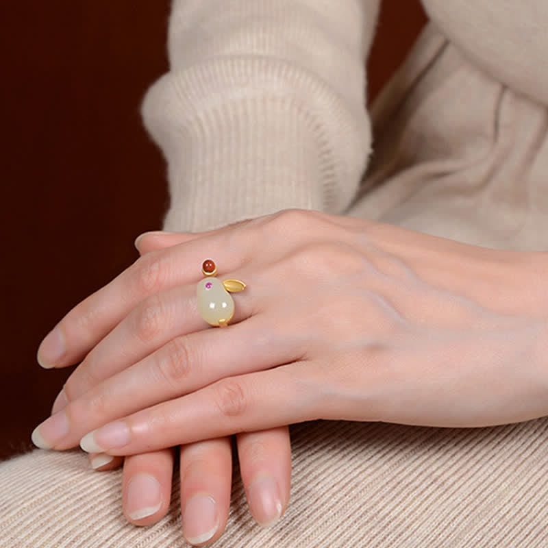 KarmaRipple's 925 Sterling Silver Year of the Rabbit Hetian Jade Fortune Ring Earrings Pendant Necklace p5