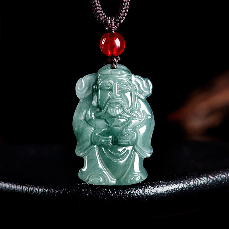 KarmaRipple's Authentic Green Jade Chinese God of Wealth Caishen Ingot Abundance Pendant Necklace p1