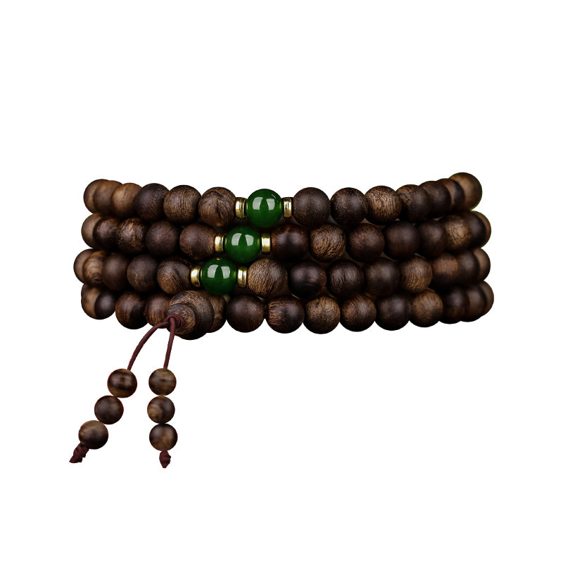 KarmaRipple's 108 Mala Beadwork Indonesia Tarakan Rare Agarwood Cyan Jade Ward Off Evil Spirits Bracelet p10