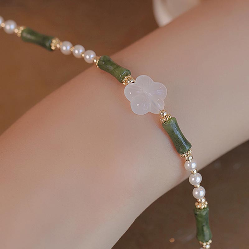 KarmaRipple's Peridot Bamboo Flower Agate Pearl Peace Bracelet p8