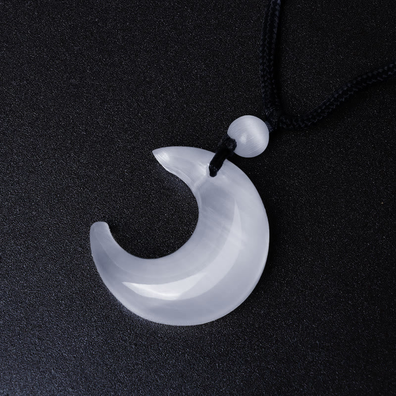 KarmaRipple's Authentic Silver Sheen Obsidian Selenite Gemstone Crescent Moon Yin Yang Pair Protection Pendant Necklace p12