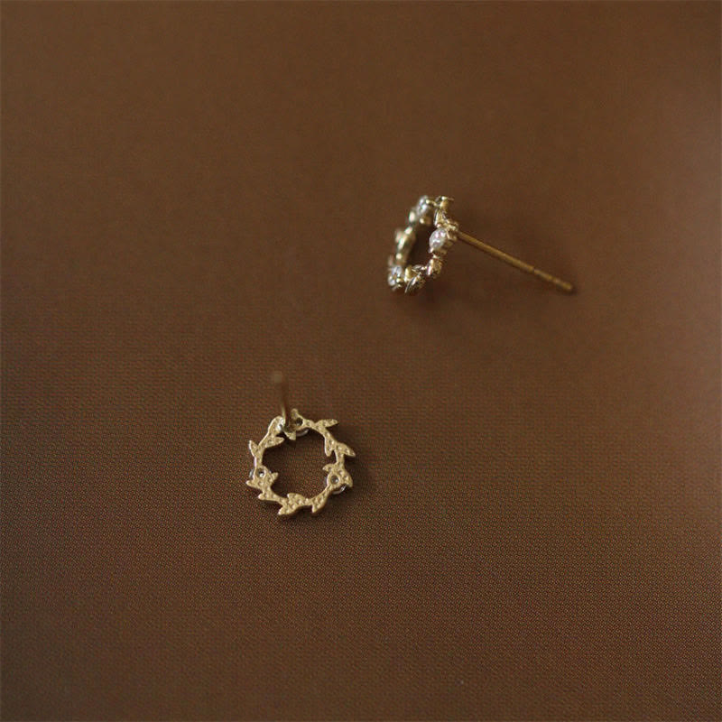 KarmaRipple's 925 Sterling Silver Posts Bronze Metal Tiny Wreath Stud Blessing Flower Earrings p10