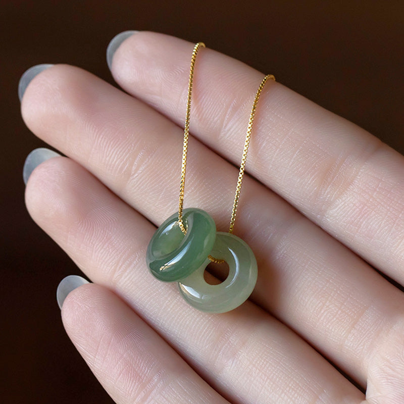 KarmaRipple's Authentic Round Jade Peace Buckle Fortune Abundance Pendant Necklace p19