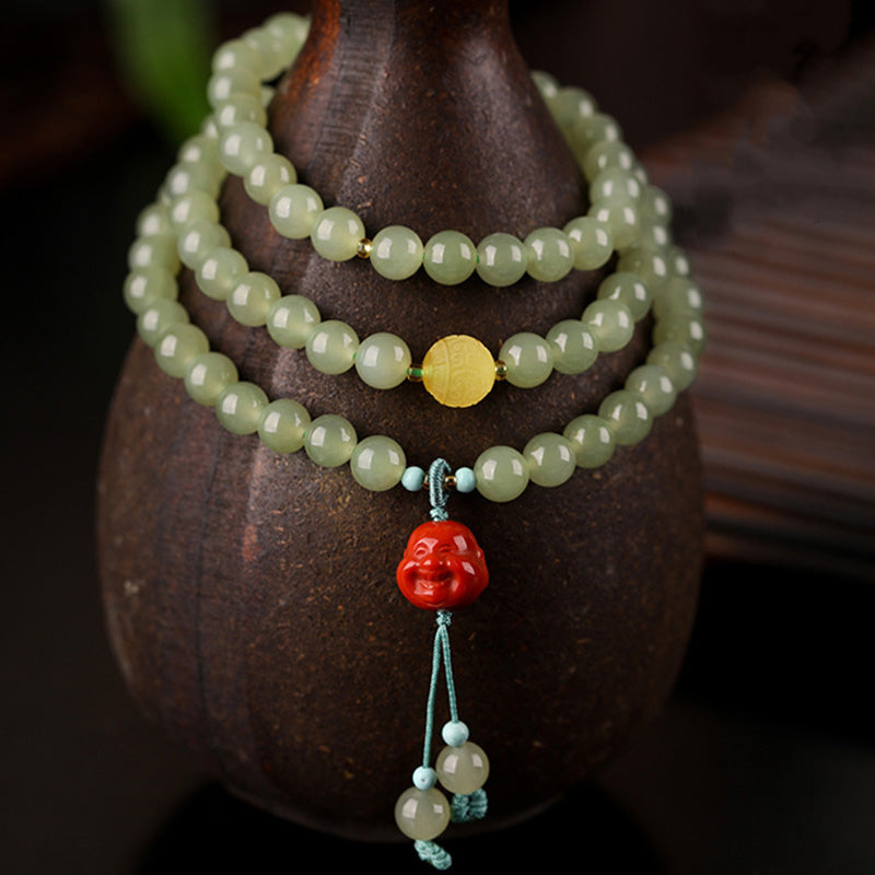 KarmaRipple's Jade Red Agate Amber Laughing Buddha Prosperity Bracelet p7