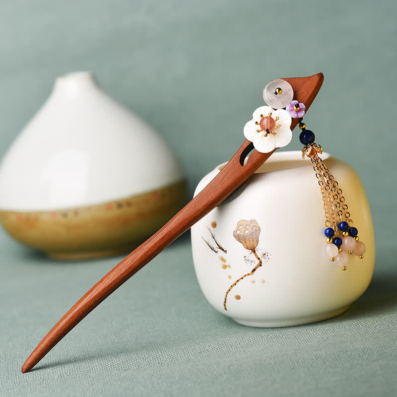 KarmaRipple's Red Sandalwood Pink Gemstone Talisman Balancing Hairpin Decorations p1