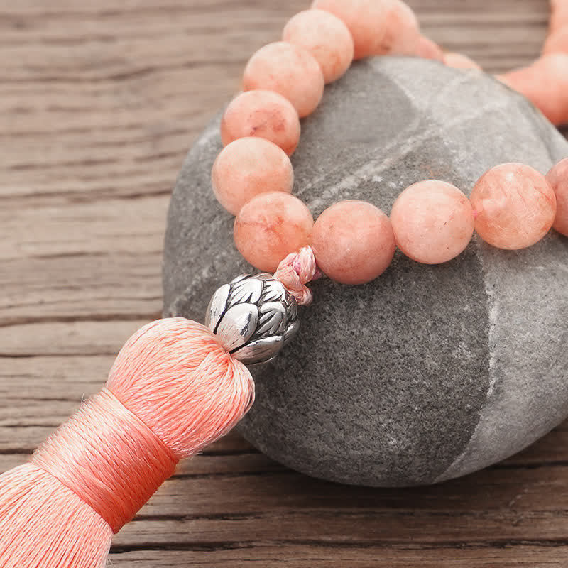 KarmaRipple's 108 Mala Beadwork Fluorite Black Glitter Stone Protection Tassel Bracelet ( p16